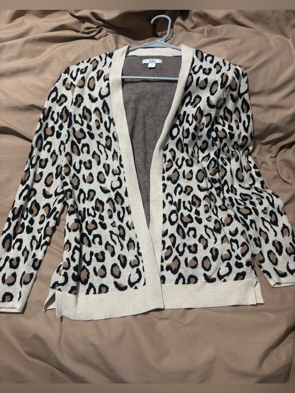 croft & barrow Leopard Print Open-Front Cardigan - Cream, Tan, Black